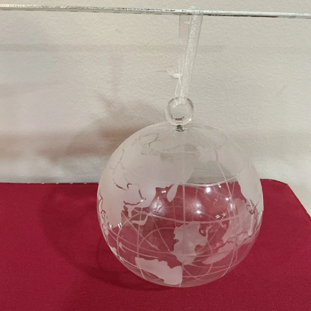 Planet Earth World Map Globe Blown Glass Christmas Ornament Pottery Barn RARE